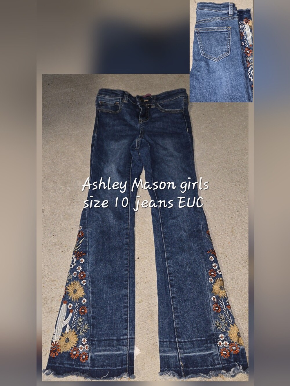 Ashley Mason Girls Dark Blue Embroidered Flare Jeans